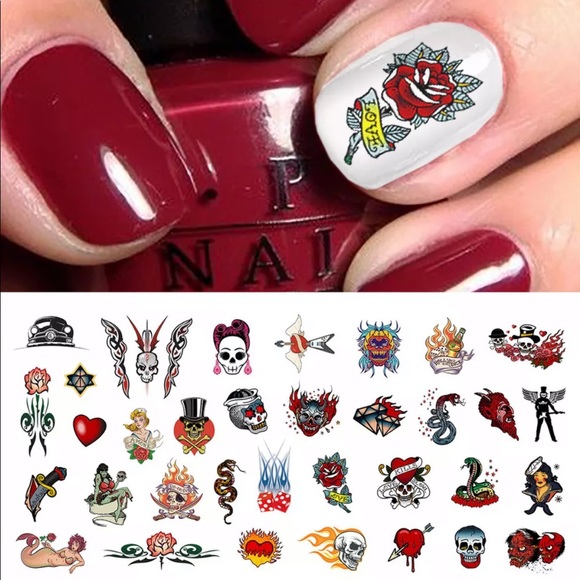 💌BO/GO$6 Rose Skulls Rocker water Transfer Nail Decals - Valentine’s Day